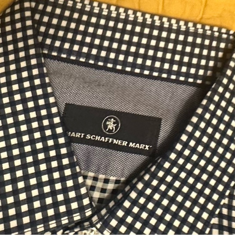 Hart Schaffner Marx Navy and White Checkered Shirt